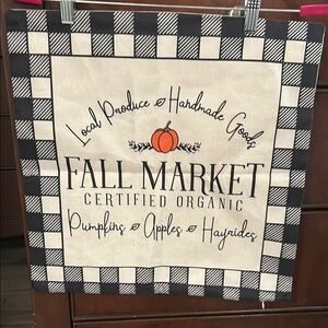 Fall Market Throw Pillow Case with Black and Cream Checkered Design NWOT